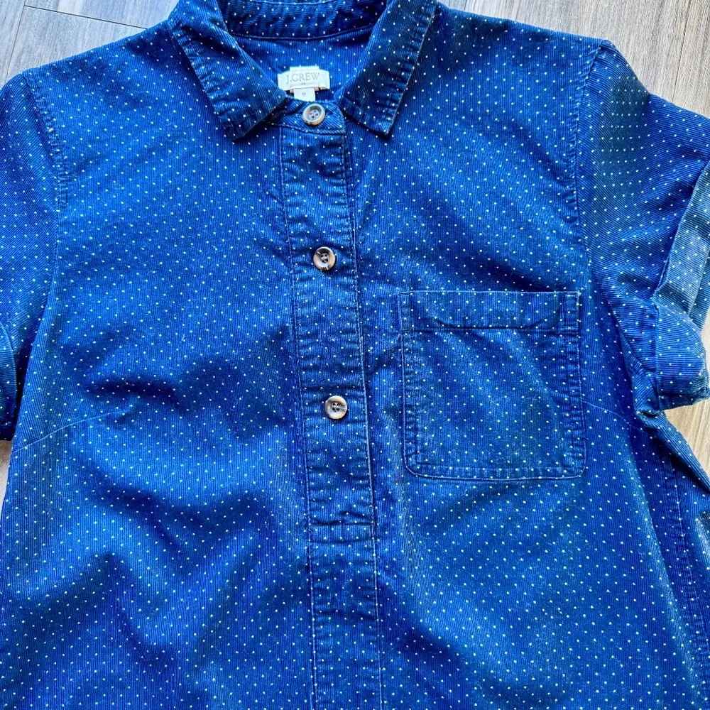 J.Crew Navy Dot Button Front Shirt Dress Cotton Casual Midi‎ - Picture 4 of 12